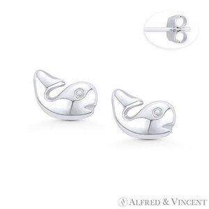 Whale Fish & Sealife Charm Stud Earrings in Oxidized .925 Sterling Silver